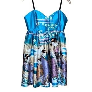 Vintage Handmade silk dress with Japanese Scene by Miss Happ of South Africa